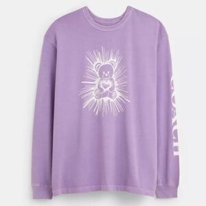 Coach Bear Graphic Organic Cotton Relaxed Longsleeve T Shirt Mens Large Purple
